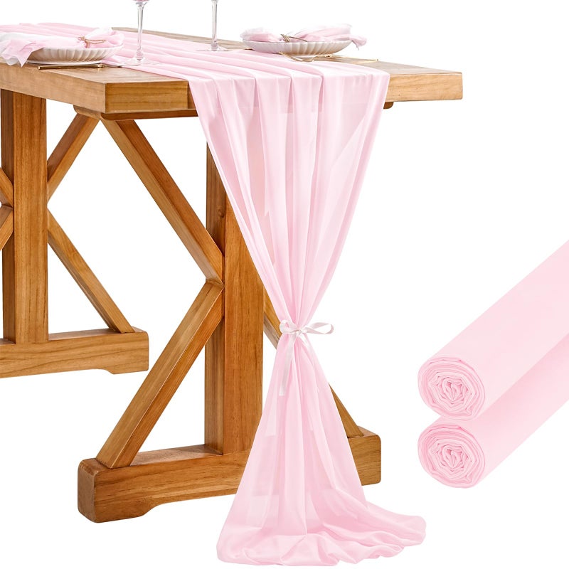SoarDream Chiffon Table Runner 27x120 Inches Sheer Pink Table Runners 2 Packs 10Ft Romantic Fabric for Rustic Wedding Party Birthday Arch Decoration - Image 1